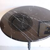 Antique bistro pedestal table in cast iron and veined black marble