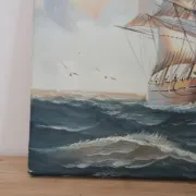 Marine painting on canvas – Large sailing ship at sea – 40 × 30 cm