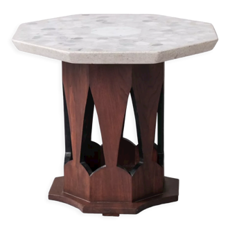Table d’appoint italienne en bois et pierre du milieu du siècle