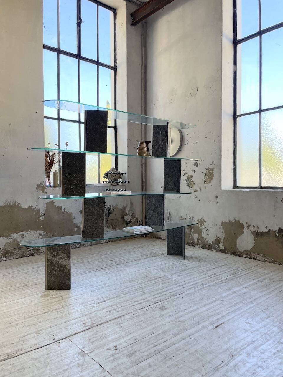 Roche Bobois stone and glass sculpture shelf 1970s