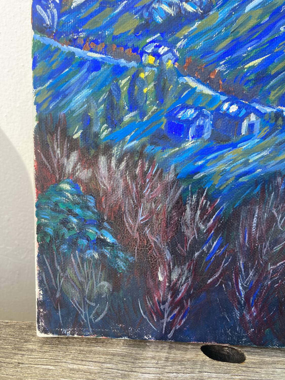 Starry night landscape painting oil on canvas