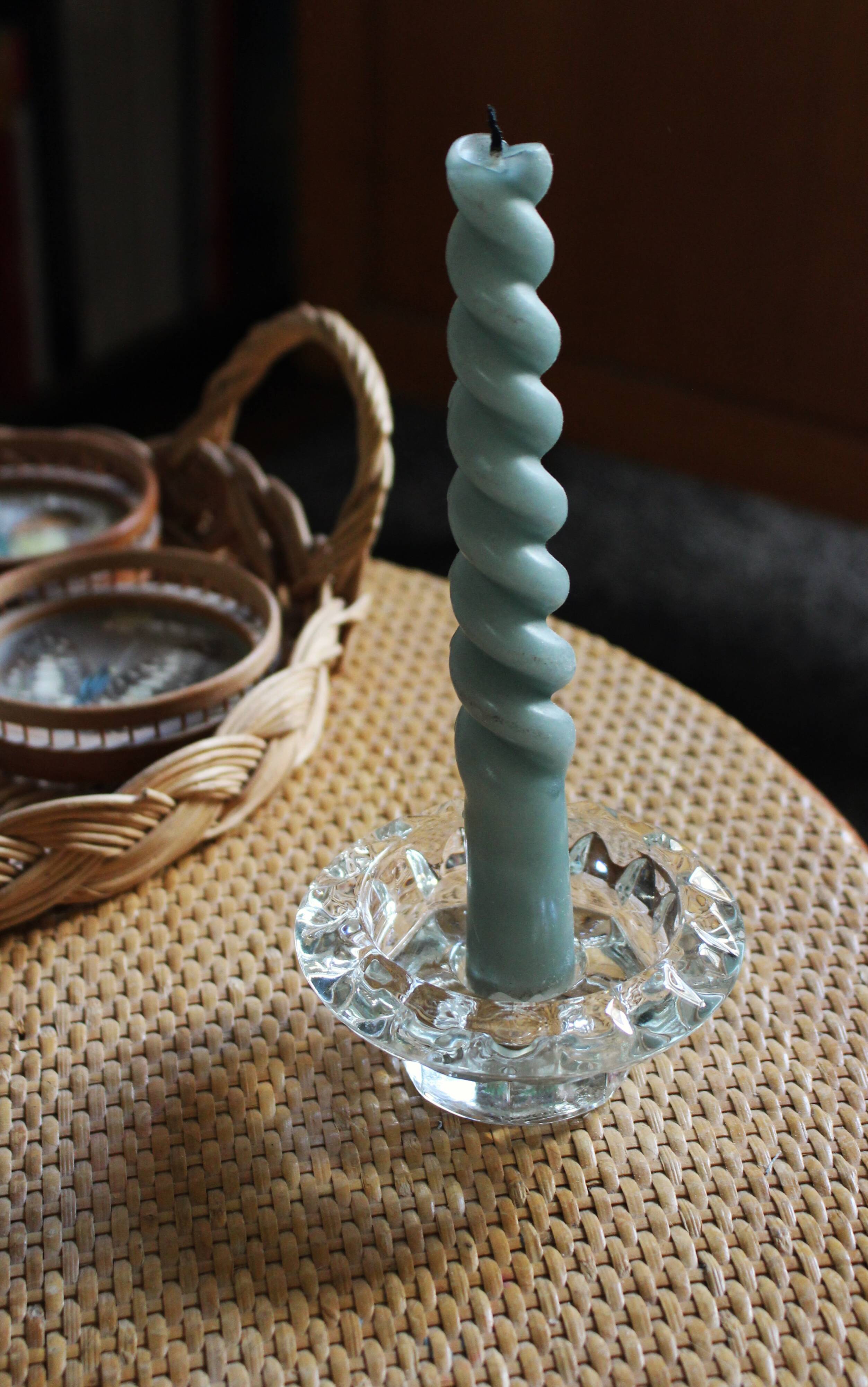 Set of 2 vintage glass candle holders with flower carving