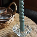 Set of 2 vintage glass candle holders with flower carving