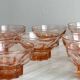 10 translucent pink bowls, small colored glass ramekin