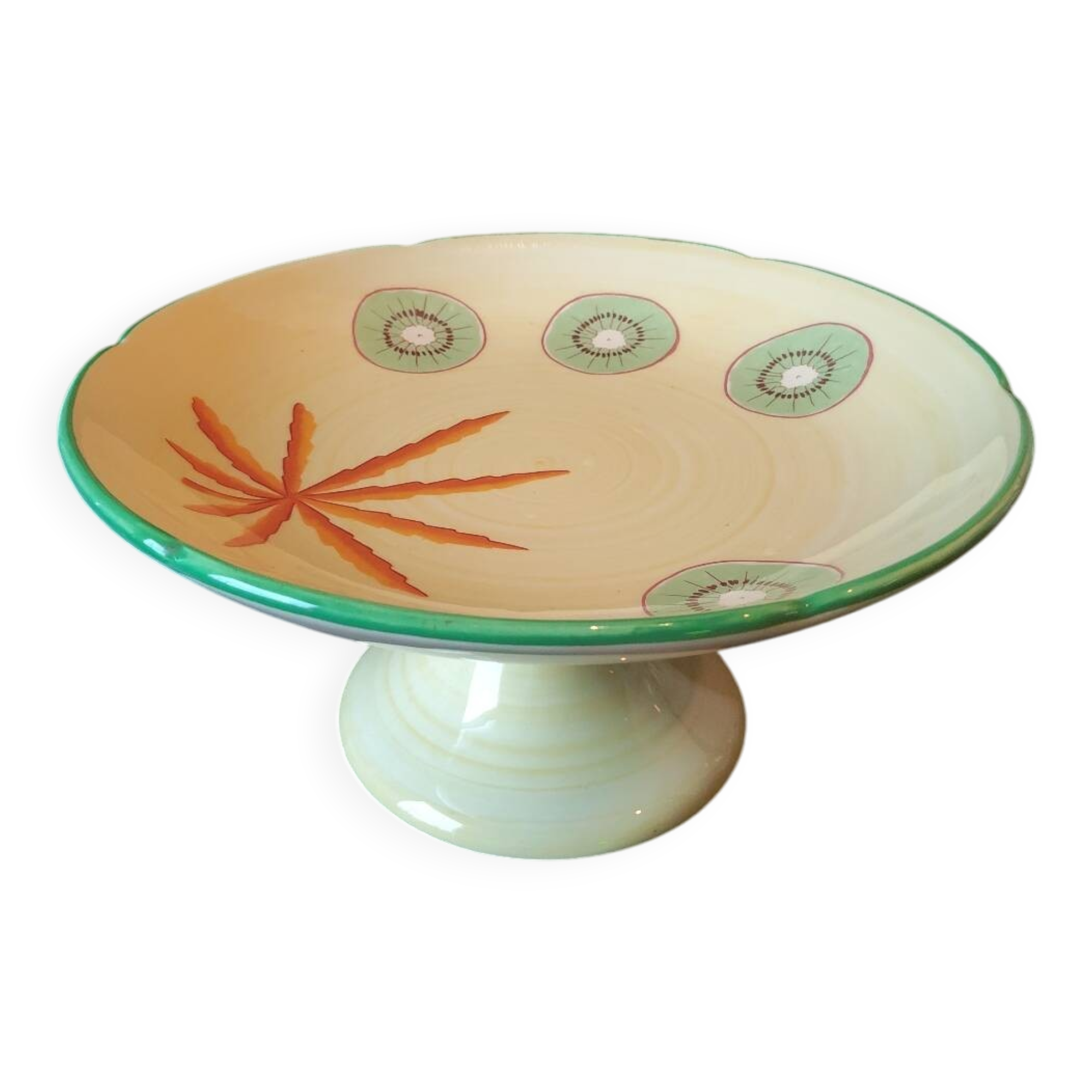 Vintage Lunéville compote dish with exotic fruit decoration from the 1960s.