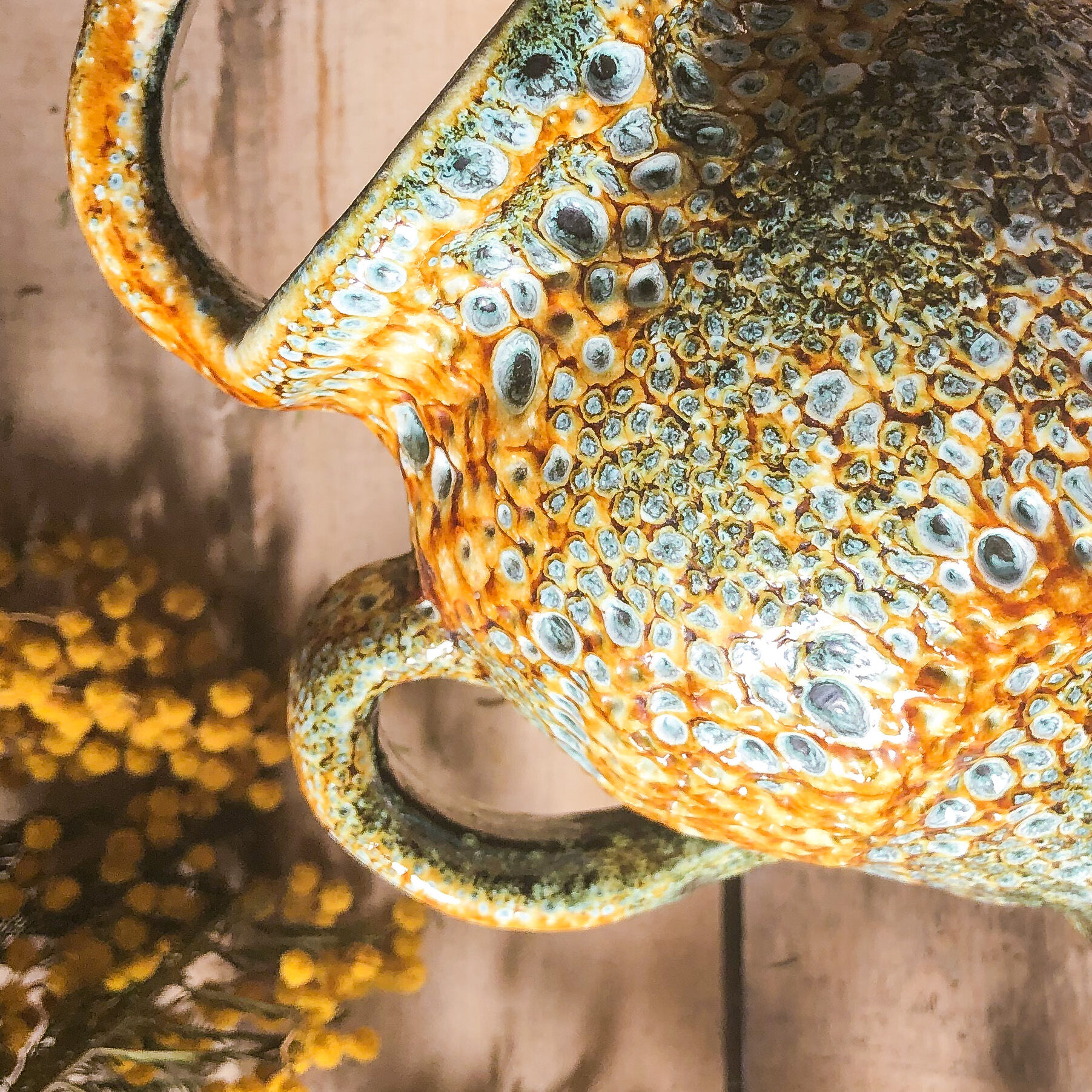 Enamelled terracotta pitcher