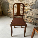 Set of 2 wooden chairs with studded leather.