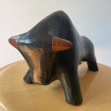 Abstract ceramic bull signed Florentino. Spanish earthenware clay art. 70's