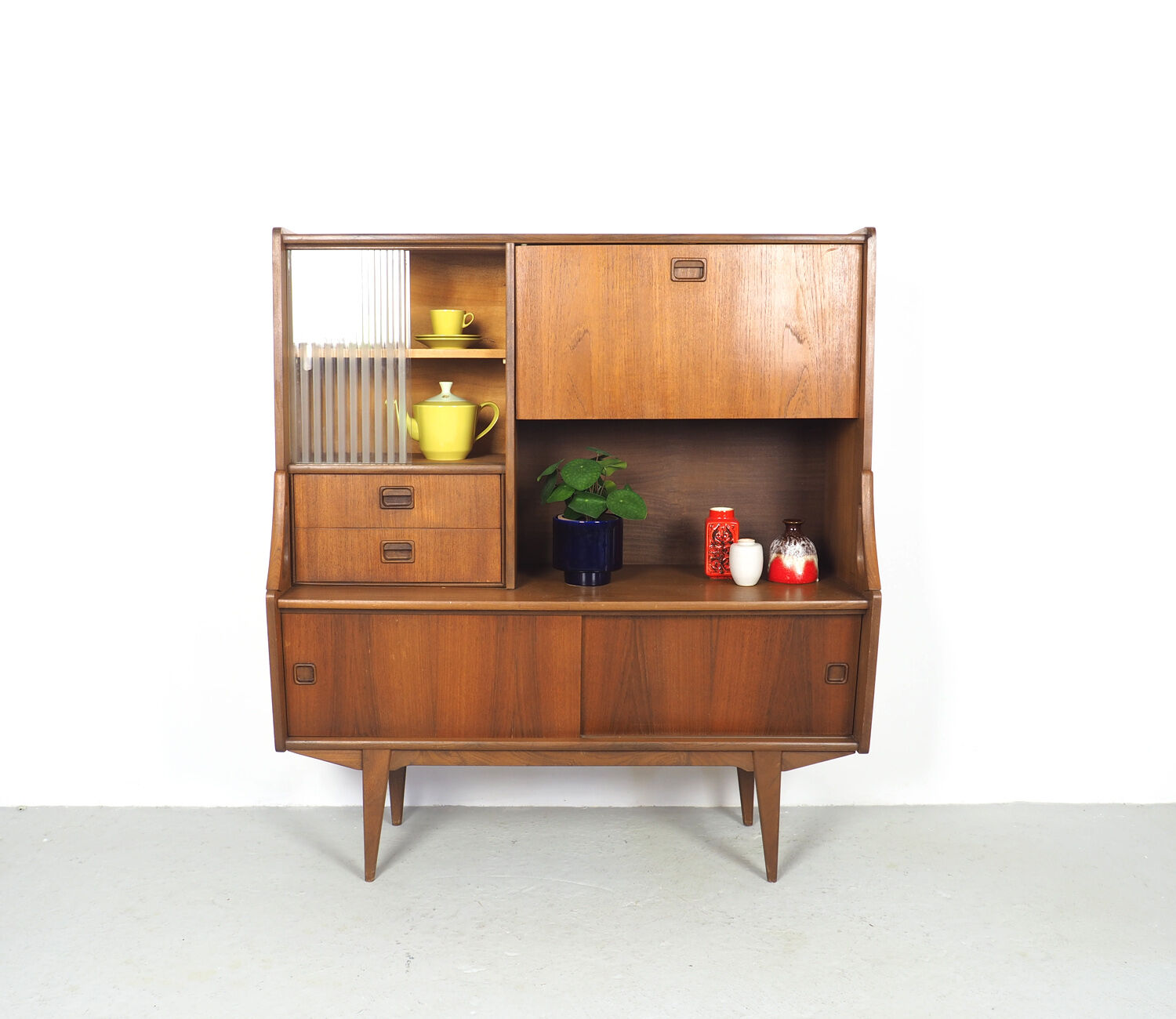 Vintage dutch teak buffet with showcase 1960