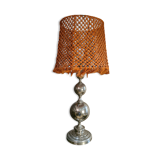 large nickel-plated lamp 1970 macramé lampshade 87x40, very beautiful