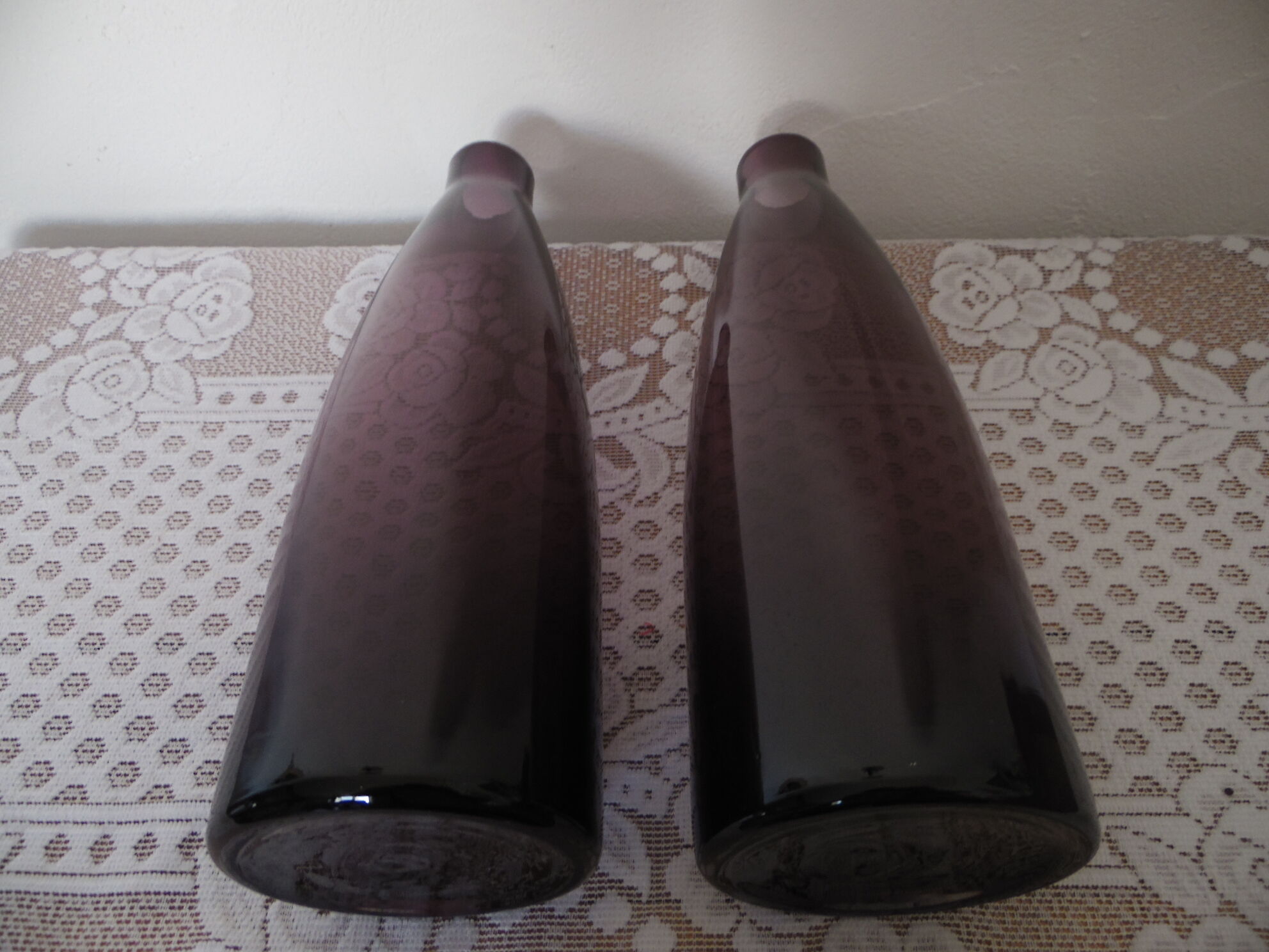 Purple glass vase duo