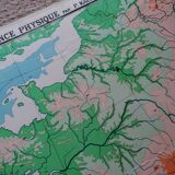 Old physical France map N°11 Hatier Kaeppelin cardboard.