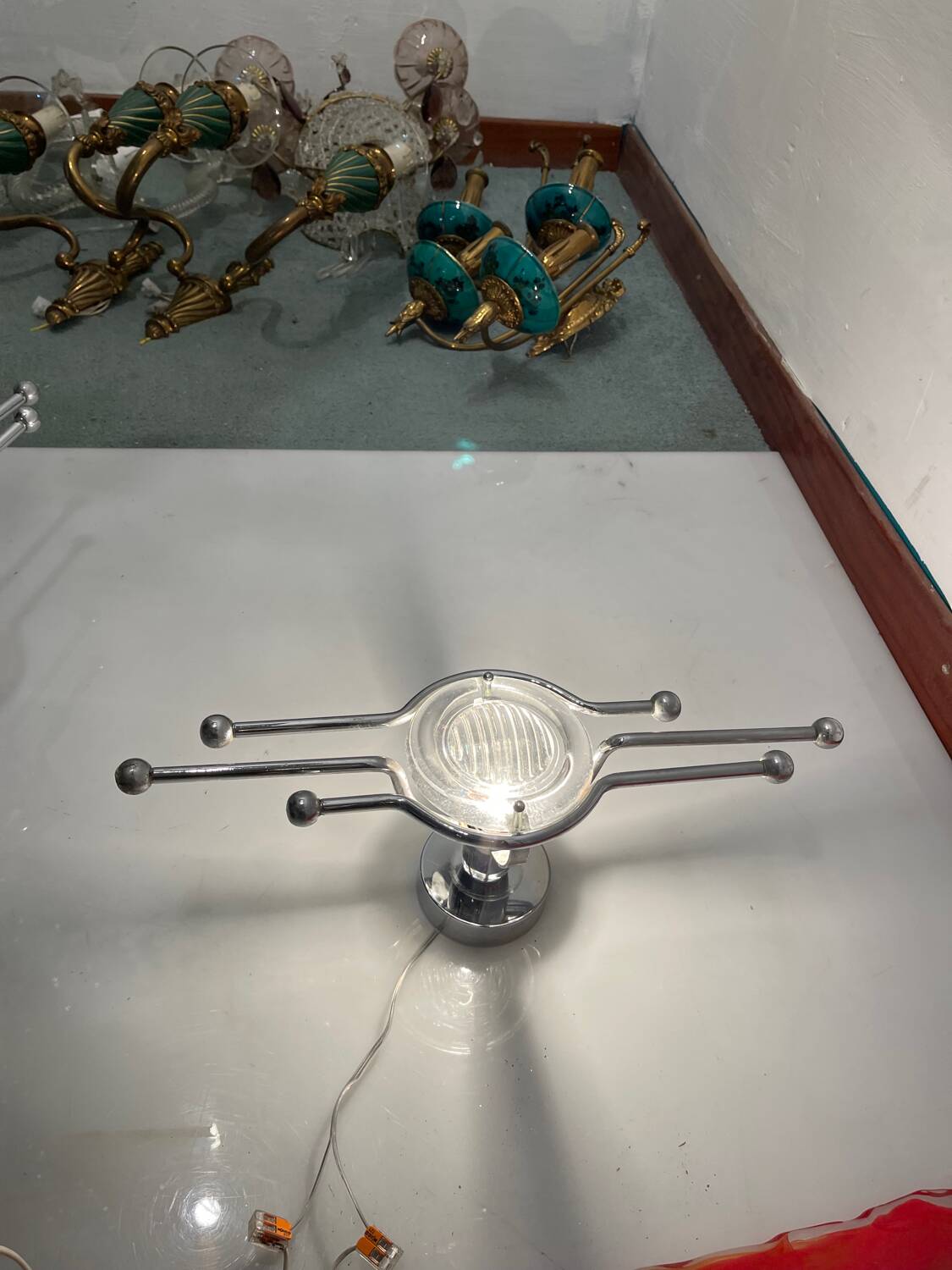 Steel Italian Sconces Sculptural Form Glass Lens 1970 Stilkronen