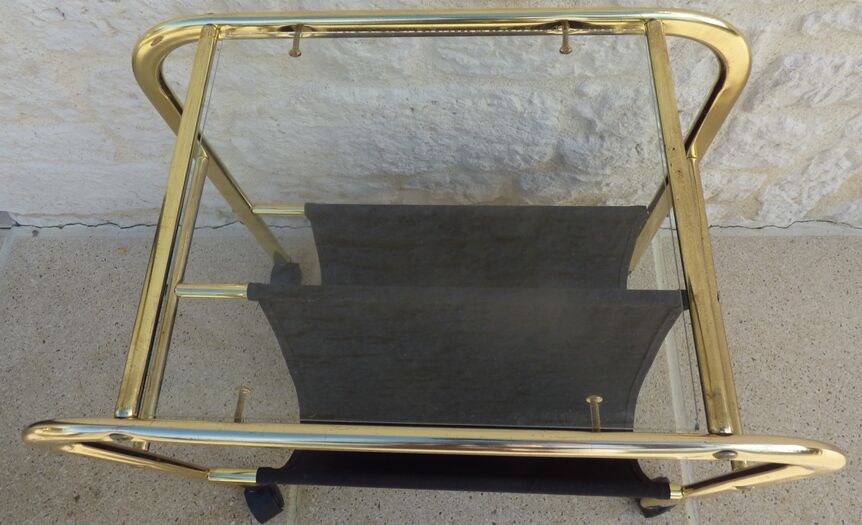 Vintage gilded metal magazine door with glass top and two compartments