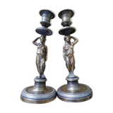 Pair of bronze candle holders