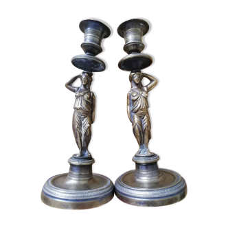 Pair of bronze candle holders