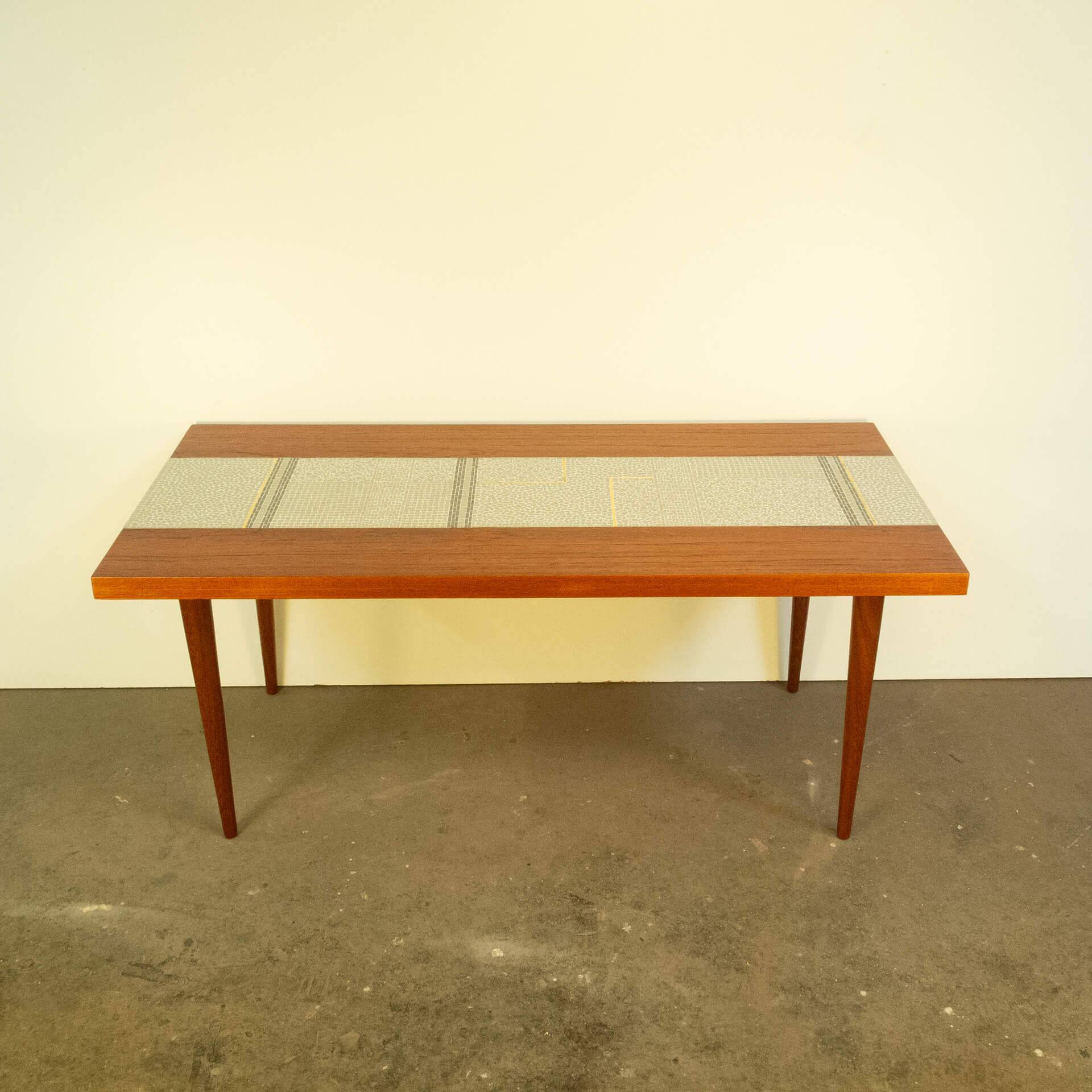 Coffee table, teak with mosaic, vintage from the 60s