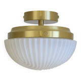 Plafonnier semi-encastré vintage en verre blanc