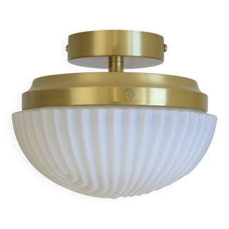 Plafonnier semi-encastré vintage en verre blanc