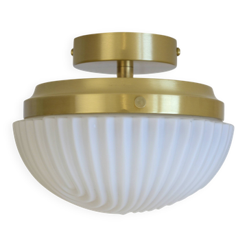 Vintage White Glass Semi Flush Mount Light - Mid Century Modern Redesign
