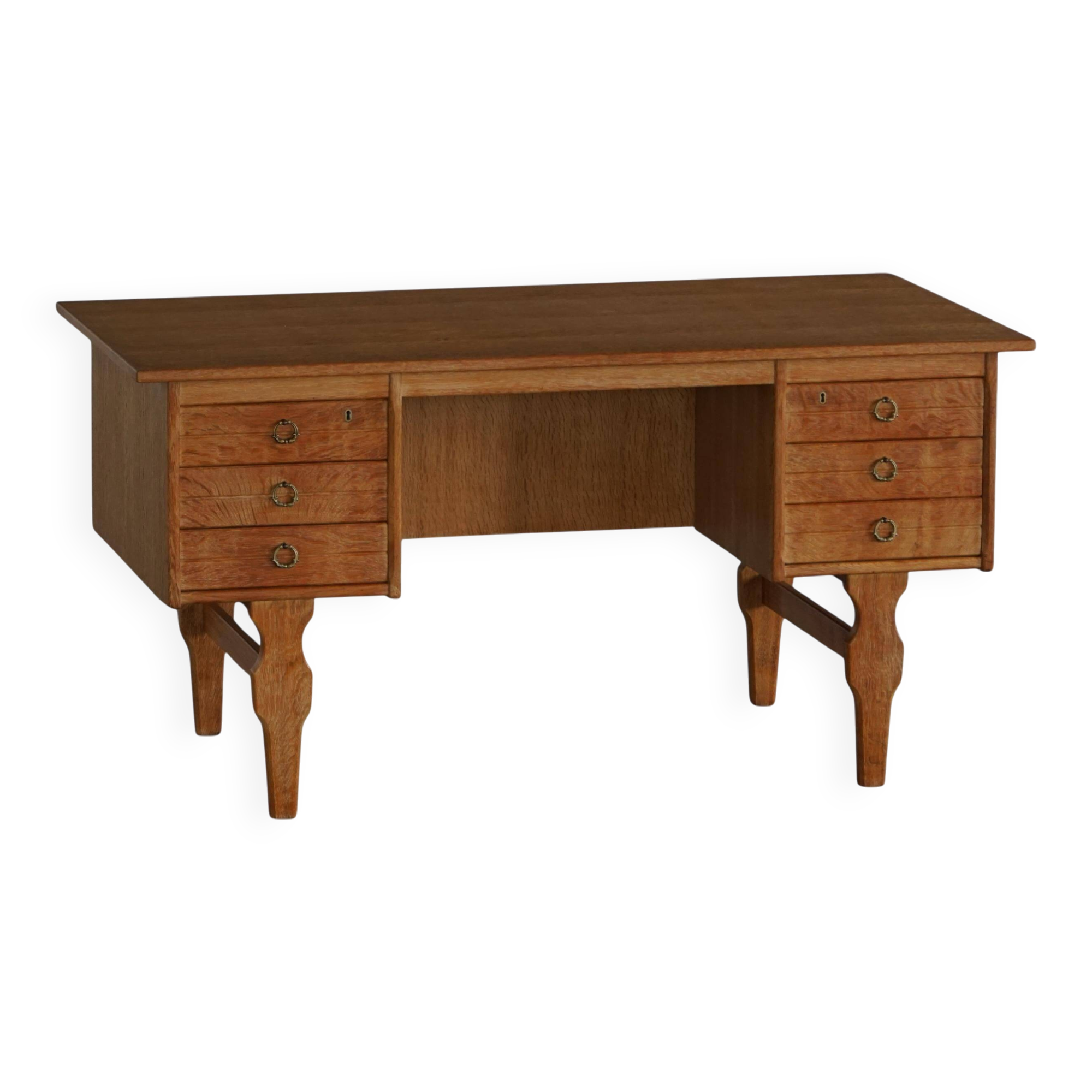 Free-standing oak desk, Mid-century modern Danish, Henning Kjærnulf, 1950s