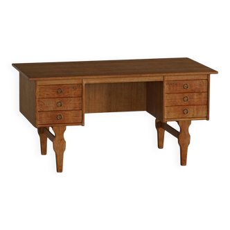 Free-standing oak desk, Mid-century modern Danish, Henning Kjærnulf, 1950s