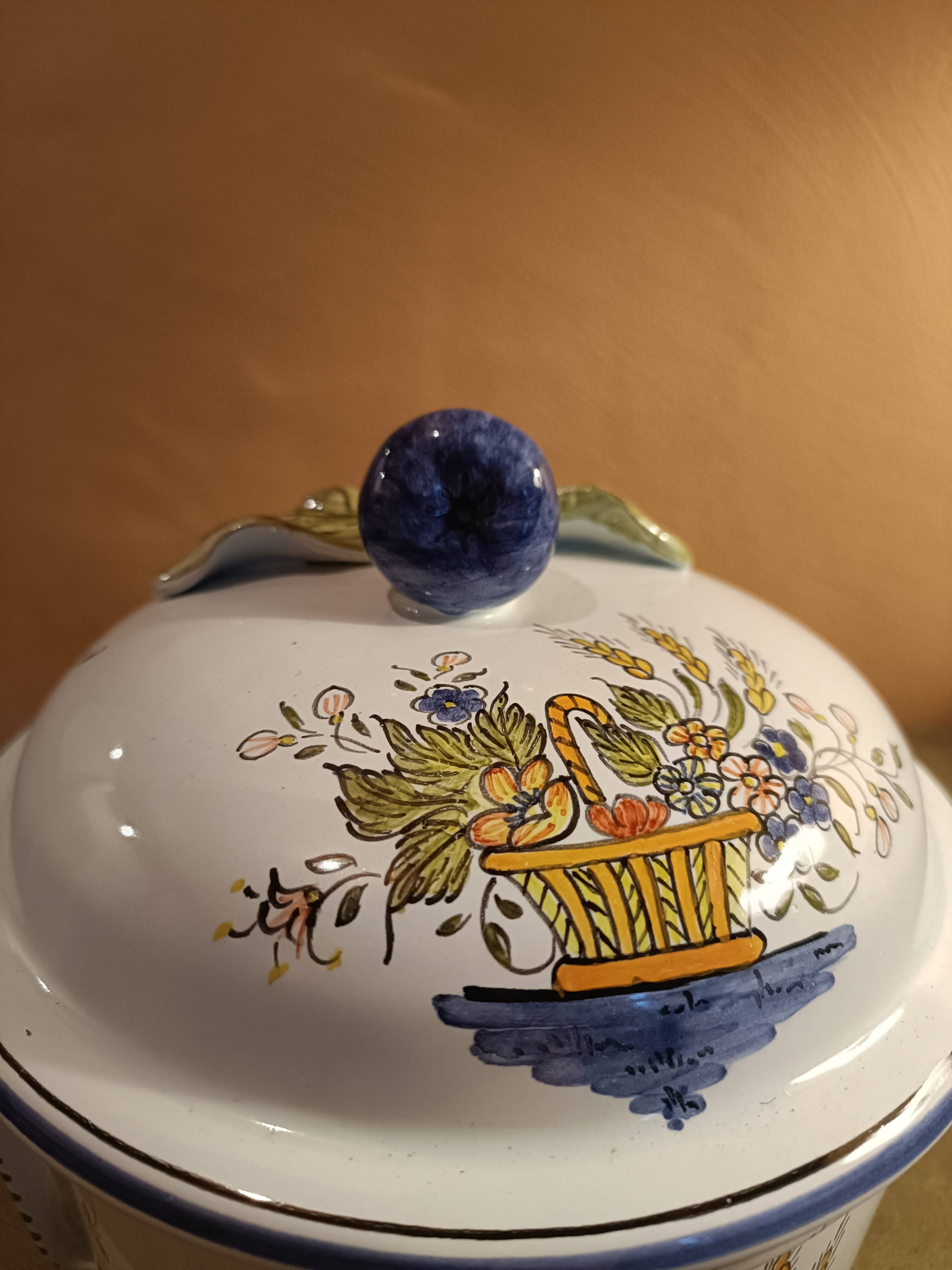 Earthenware candy dish with hand-decorated surfaces