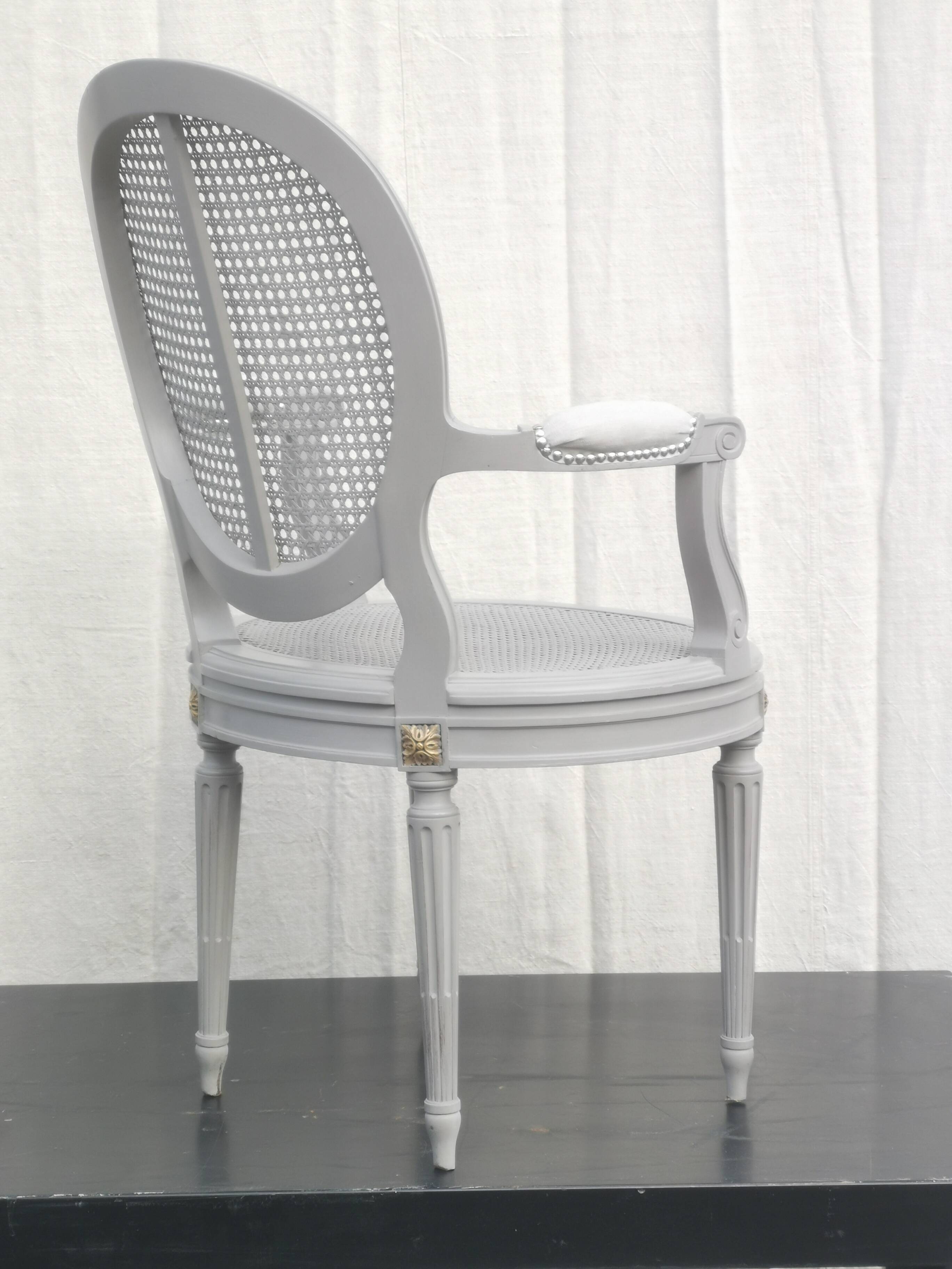 Louis xvi style “grey lacquered” armchair
