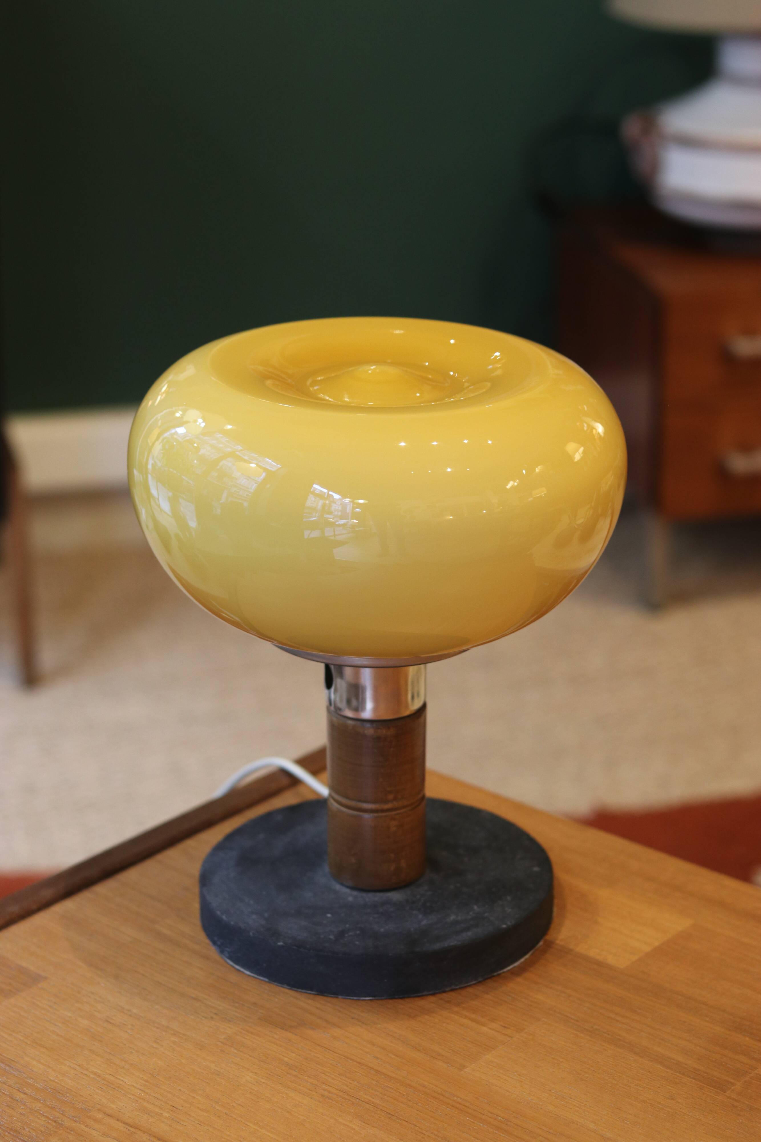 Mid-century vintage lamp — amber glass globe, 1960s