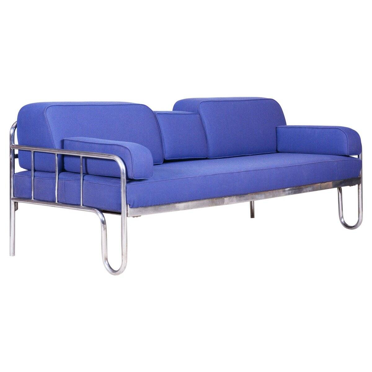 Bauhaus Blue Chrome Sofa, Czechia, 1930s