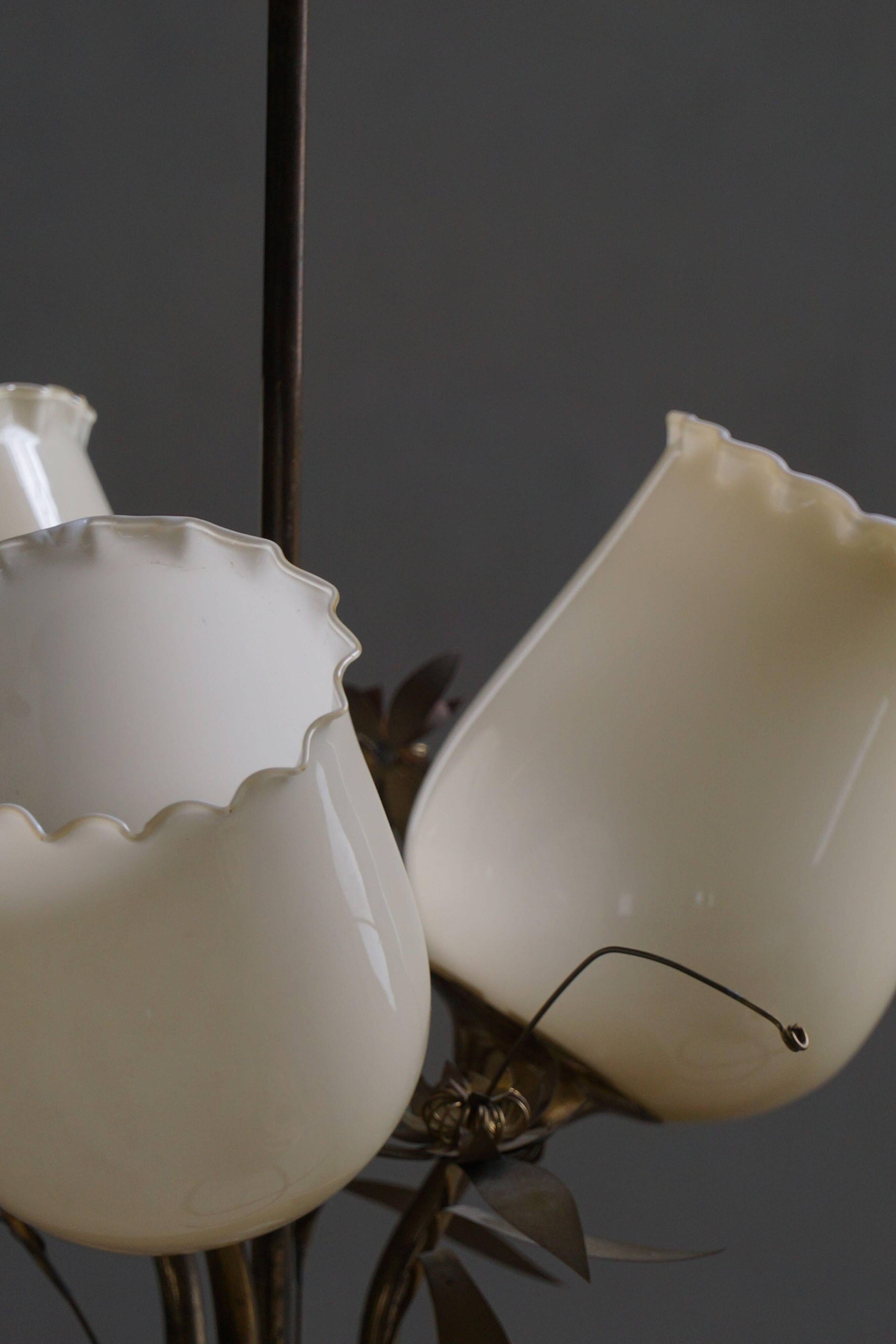 Mid-century glass and brass chandelier, model 501-3 by Stockmann, Finland, 1940s.