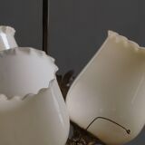 Mid-century glass and brass chandelier, model 501-3 by Stockmann, Finland, 1940s.