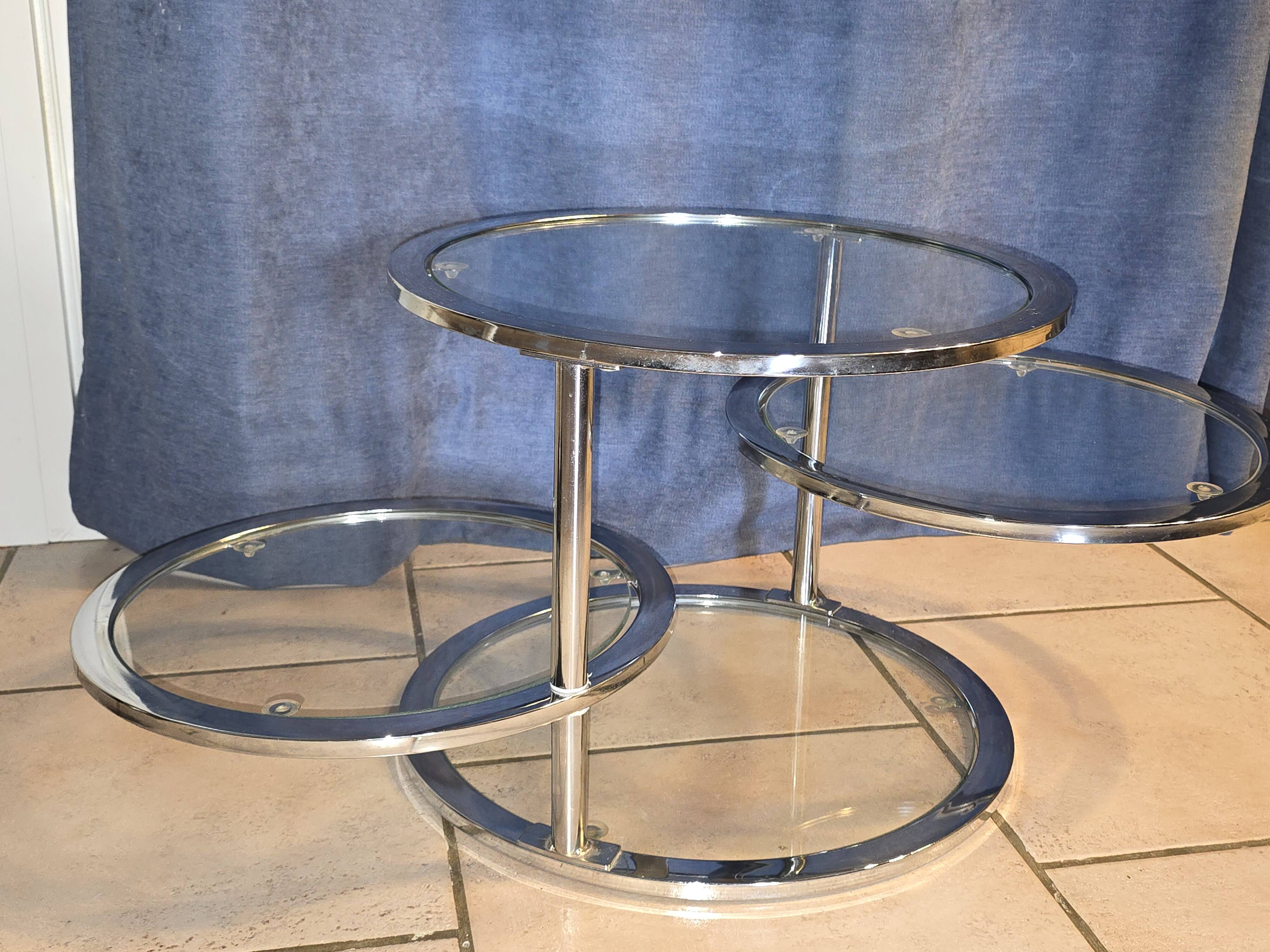 Modular aluminum coffee table and 4 glass shelves, h38x45x unfolded 120 pretty 70s style model