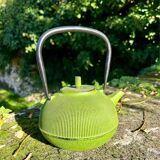 Green cast iron teapot