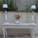 Console with a weathered grey cotton base, top in bleached walnut.