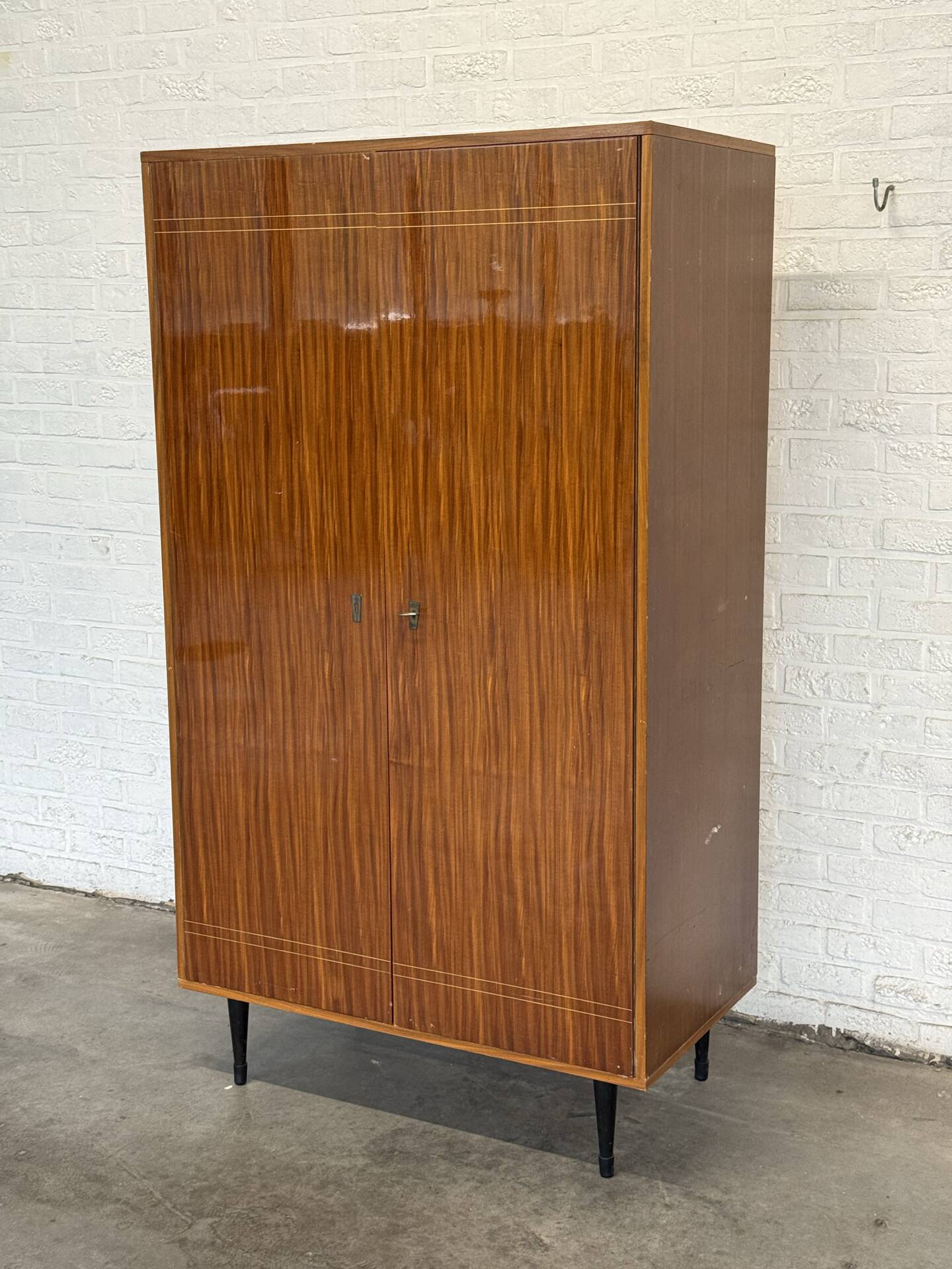 Vintage RVD Belgian Mid-Century Wardrobe — Lacquered Rosewood Veneer &