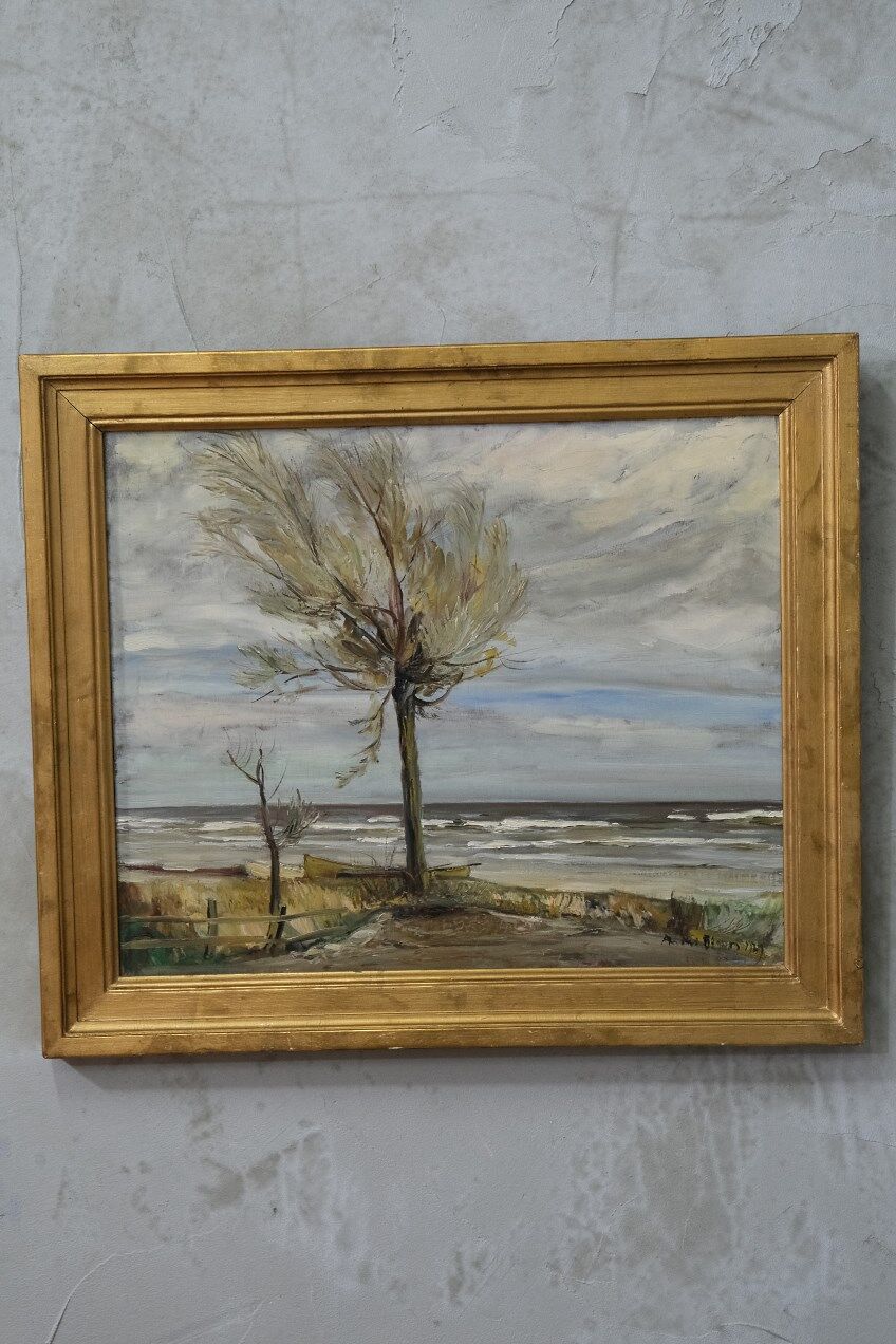 Scandinavian modern painting, 1929, Oil on board.