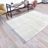 100% Wool Blue & White Moroccan Rug 136x211Cm
