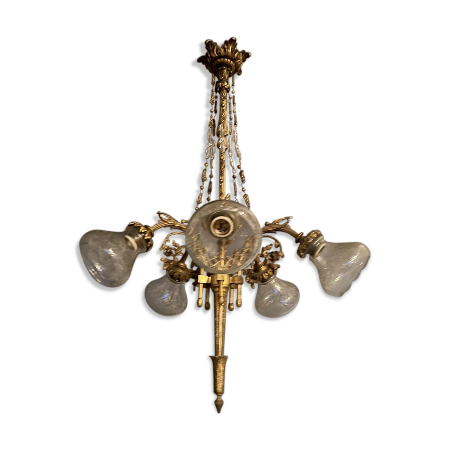 Italian Liberty Bronze Chandelier, 1940s