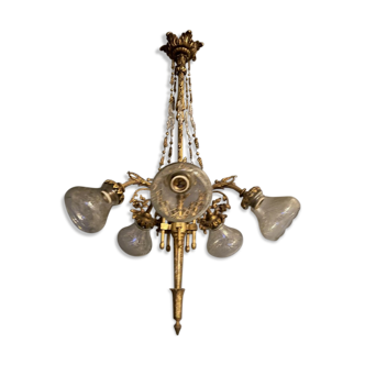 Italian Liberty Bronze Chandelier, 1940s