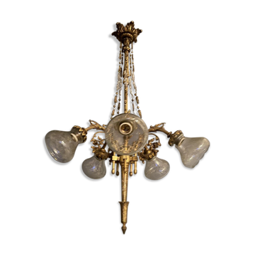 Italian Liberty Bronze Chandelier, 1940s