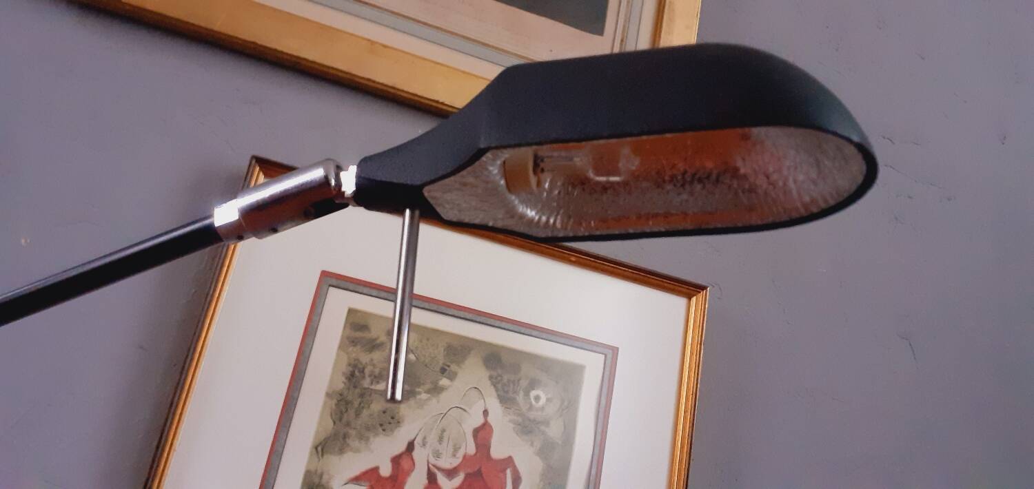 Lampe de bureau à balancier en métal noir, Italie années 1980