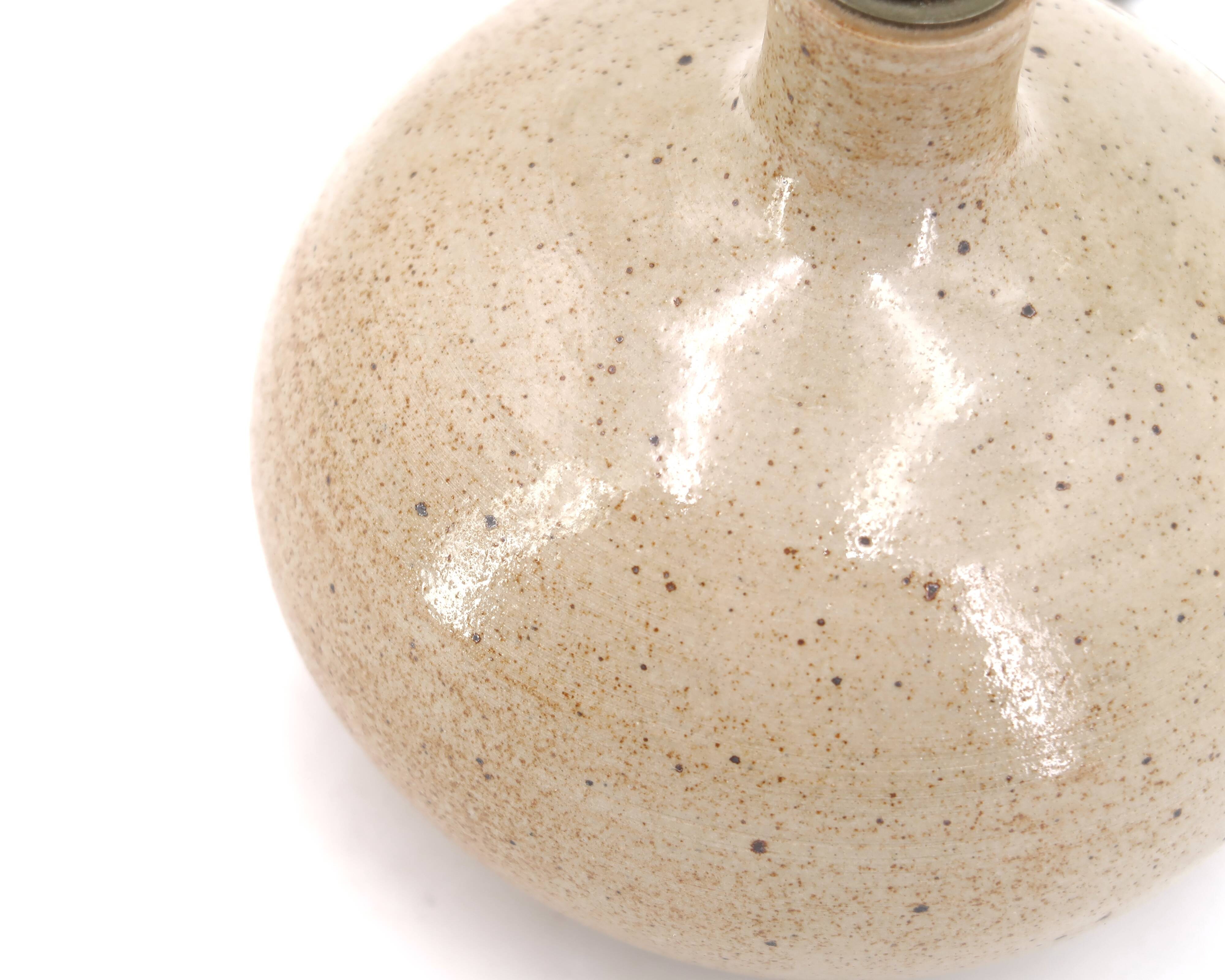 Beige ceramic lamp, beige lampshade, 70s