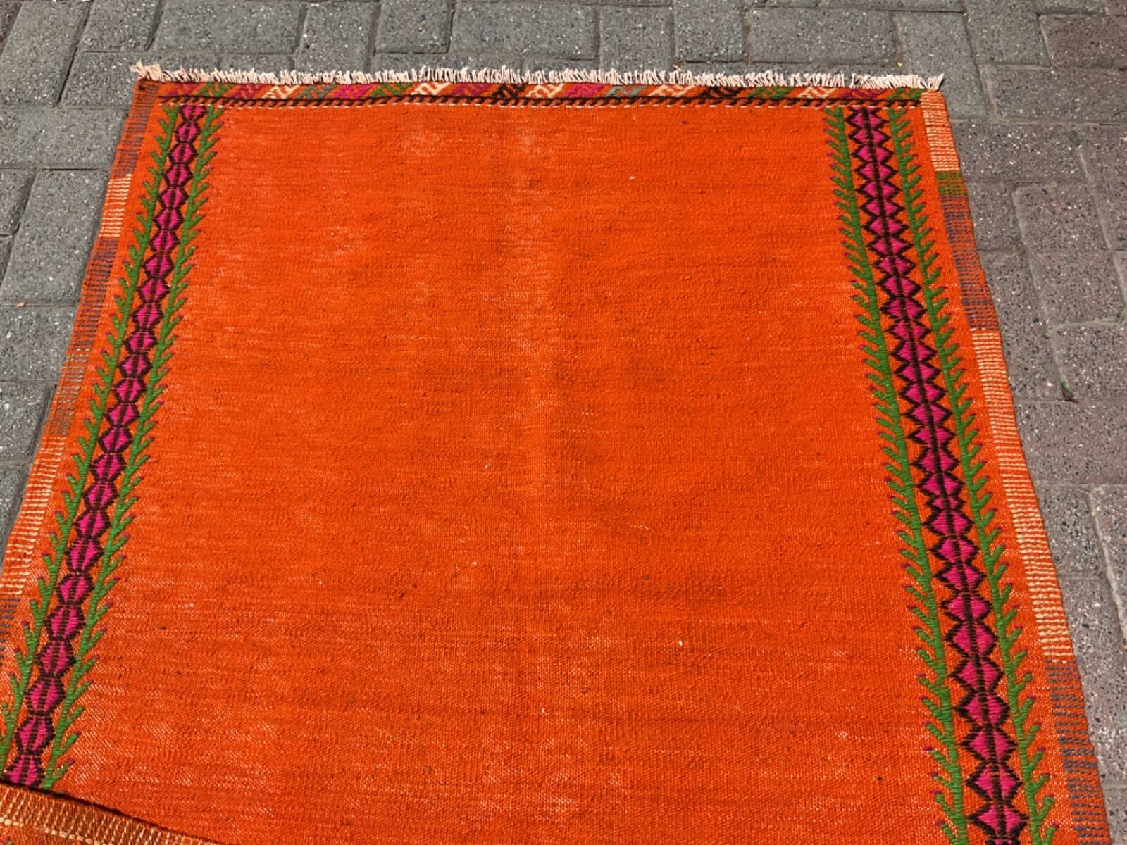 4x6 orange kilim rug, rug for kitchen, Anatolian rug, Kelim carpet