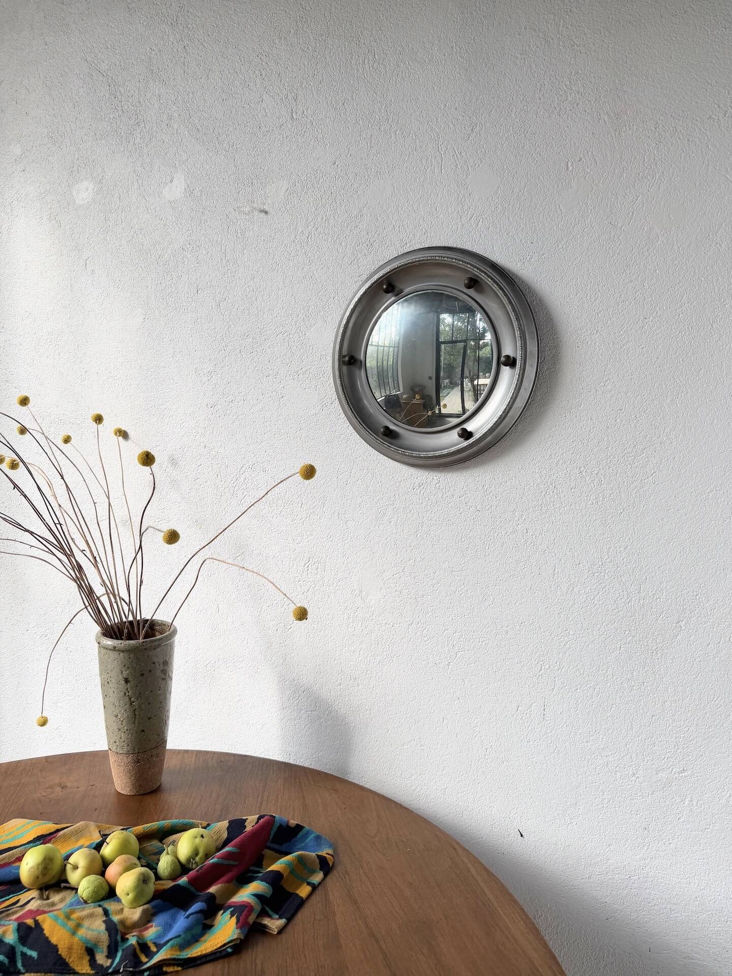 Round convex metal mirror in English style 1900