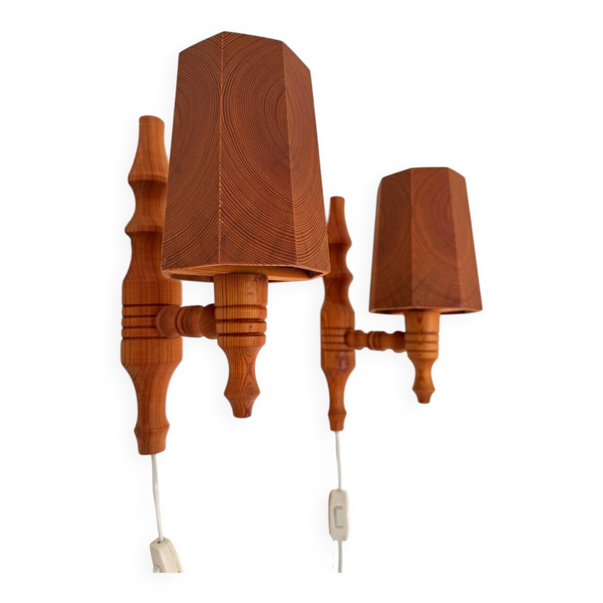 Vintage Swedish wall sconces in pine, 1970s, set of 2