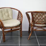 Vintage rattan armchair with cushions 1970