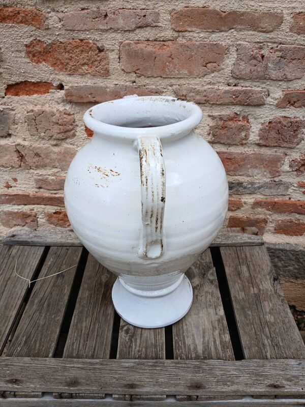 Jarre / poterie en grès vernisse blanc