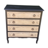 Chest of drawers 4 drawers louis XV style black and raw wood