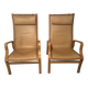 Pair of Scandinavian Bentwood Lounge Chairs in Cognac Leather, 1970s–80s